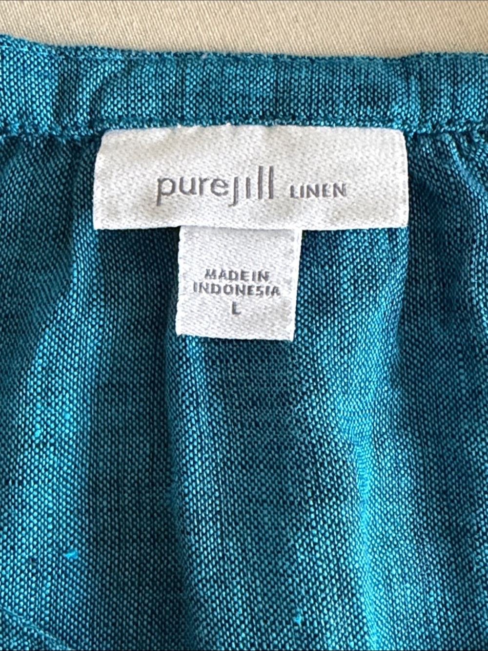 Pure Jill Womens L 100% Linen Teal Button Front Tunic Top Long Sleeve Large - Picture 6 of 9